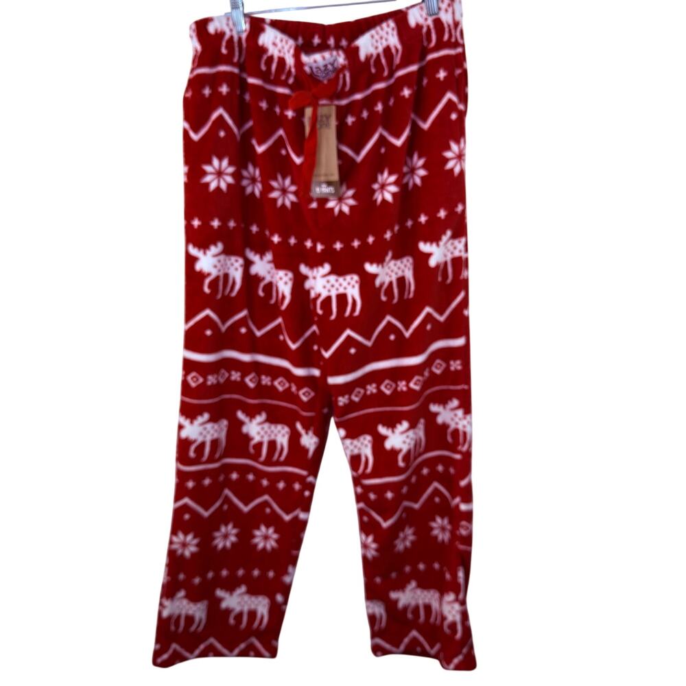 Lazy One Men's Red & White Moose Fleece Fuzzy PJ Pants New with Tags Size Large